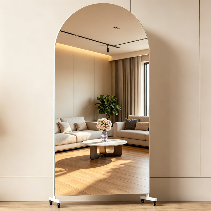 Full Body Mirror, Arched Rolling Full-Length Mirror -360 ° Rotating Mobile Tempered Glass Floor Mirror, Large Size Suitable For Yoga, Dance, Bedroom And Home Gym