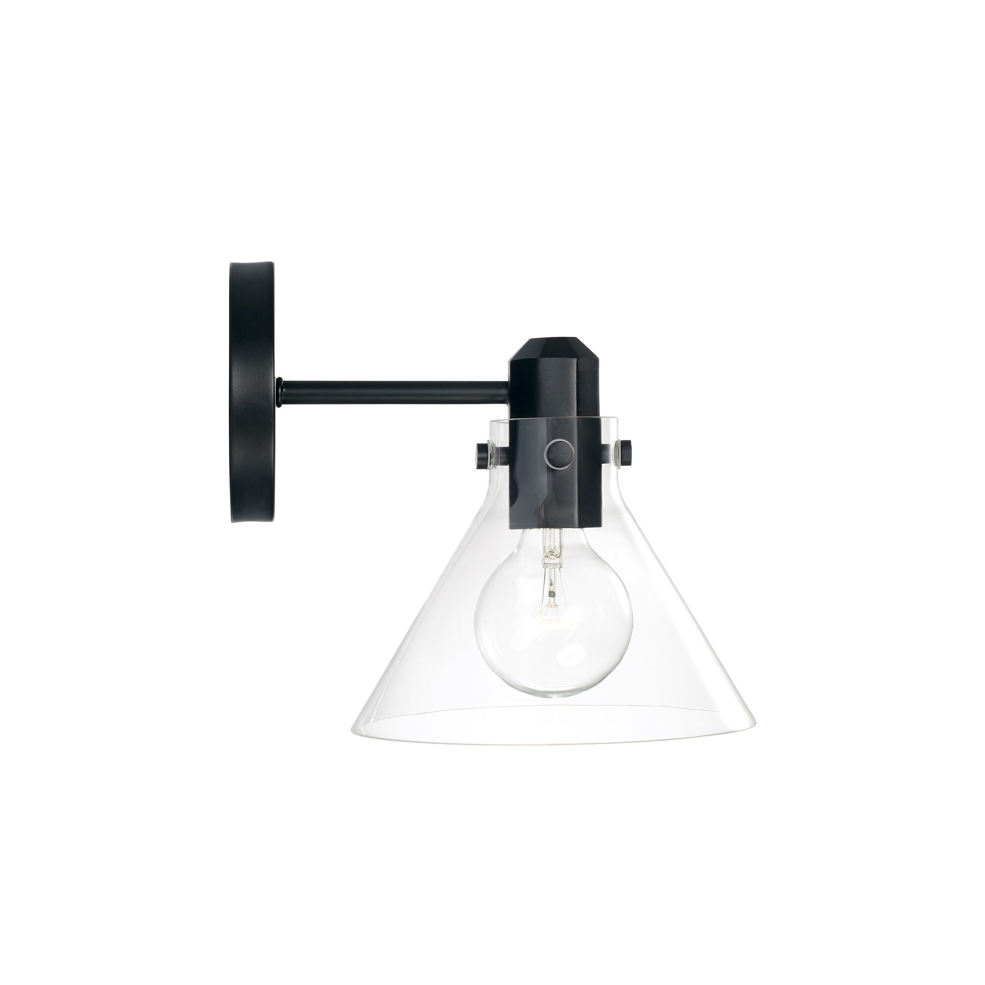 Single Light Glass Steel Dimmable Armed Sconce, Matte Black