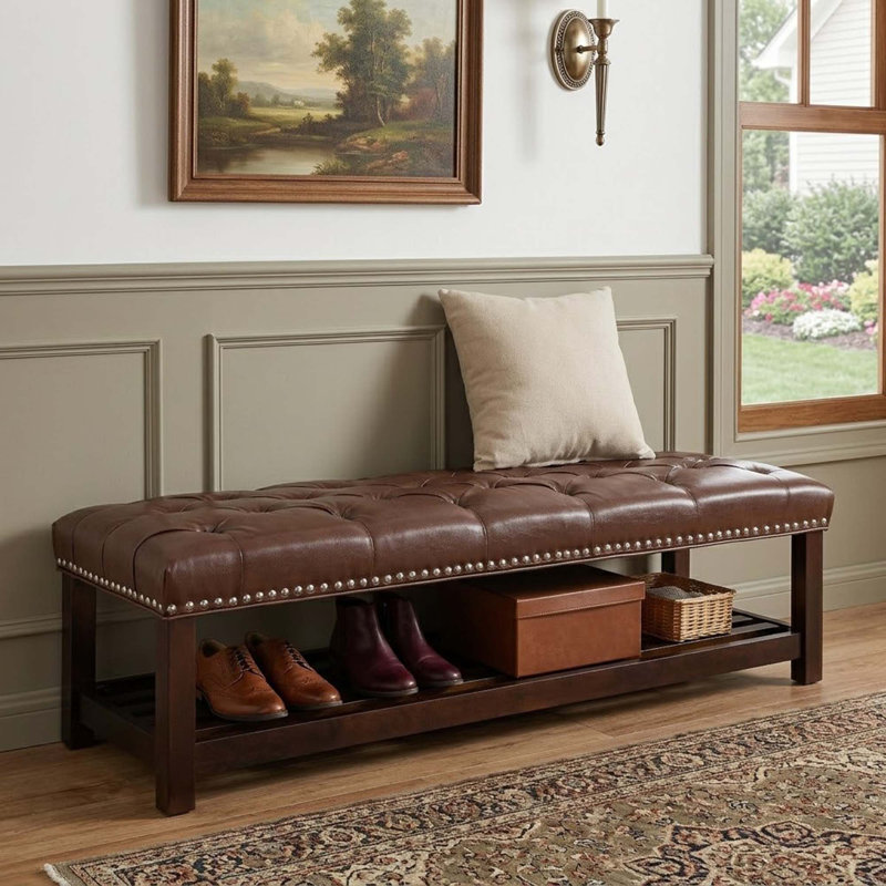 Banc de rangement en similicuir Valma, Brun