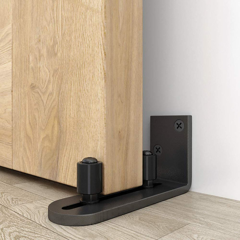 LAZ Black Steel Guide Barn Door Guide Wall Guide With Bottom Adjustable Roller