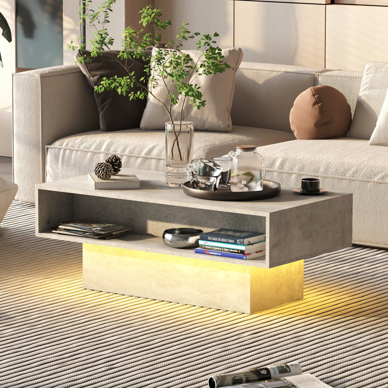 Modern Rectangular Coffee Table with Storage – Unique Design and 16-Level Adjustable Brightness