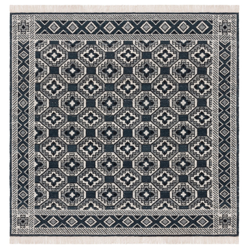 Kilim Flat Weave Wool Geometric Rug, Square 6'