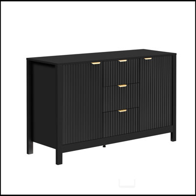 Sideboard with Wave Design - 3 Adjustable Shelves, 3 Drawers & Soft-Close Doors, Storage Console Table with Metal Handles, Suitable for Study, Hallway and Living Room