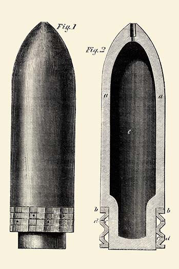 «Exploding Artillery Shell for Breech-Chargeurs», impression, H 30 po x l 20 po