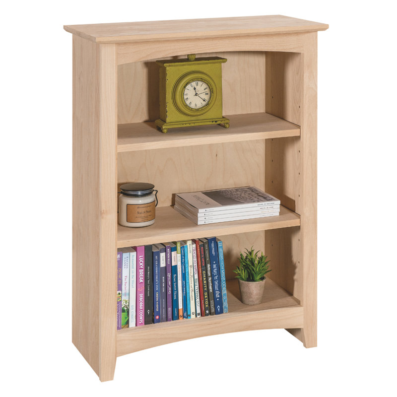Malani 36" H Solid Wood Classic Bookcase, (3 Shelves) 36"H x 25.75"W x 12.875"D, Unfinished