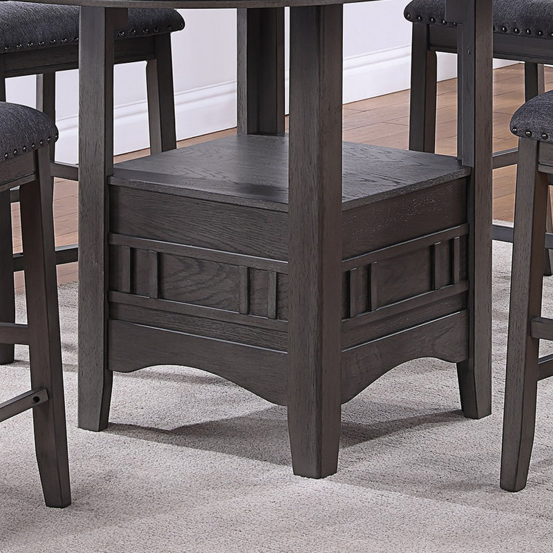 Gray Round Solid Wood Counter Height Dining Table with Shelf
