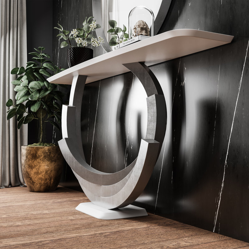 Ensemble de console et miroir 70,87 ", H 31,5 po x l 47,24 po x P 13,78 po, Blanc / Argent