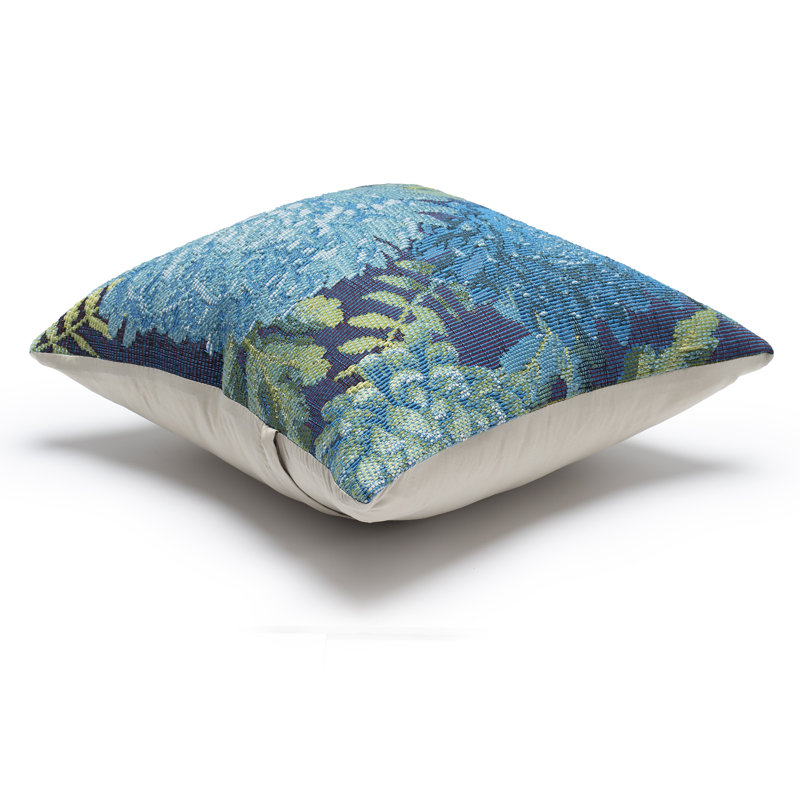 Blue and Green Floral Rectangular Indoor/Outdoor Pillow