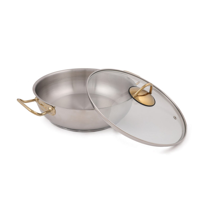 Premium Stainless Steel Pot Set (2 Pieces), 11.0 x 11.0 x 4.7 inches, 150.9 fl oz | 100% Dishwasher Safe, Elegant Silver & Gold Finish | Ideal for Cooking & Serving, Durable and Stylish Kitchen Essential