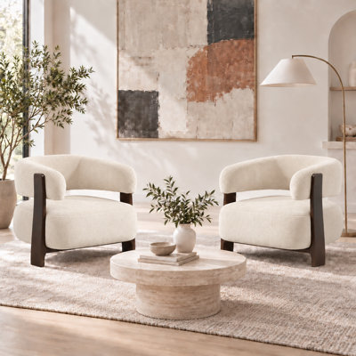 Fauteuil d'appoint moderne rembourré avec dossier arrondi, fauteuil lounge contemporain avec structure en bois pour salon et chambre (paquet de 2)