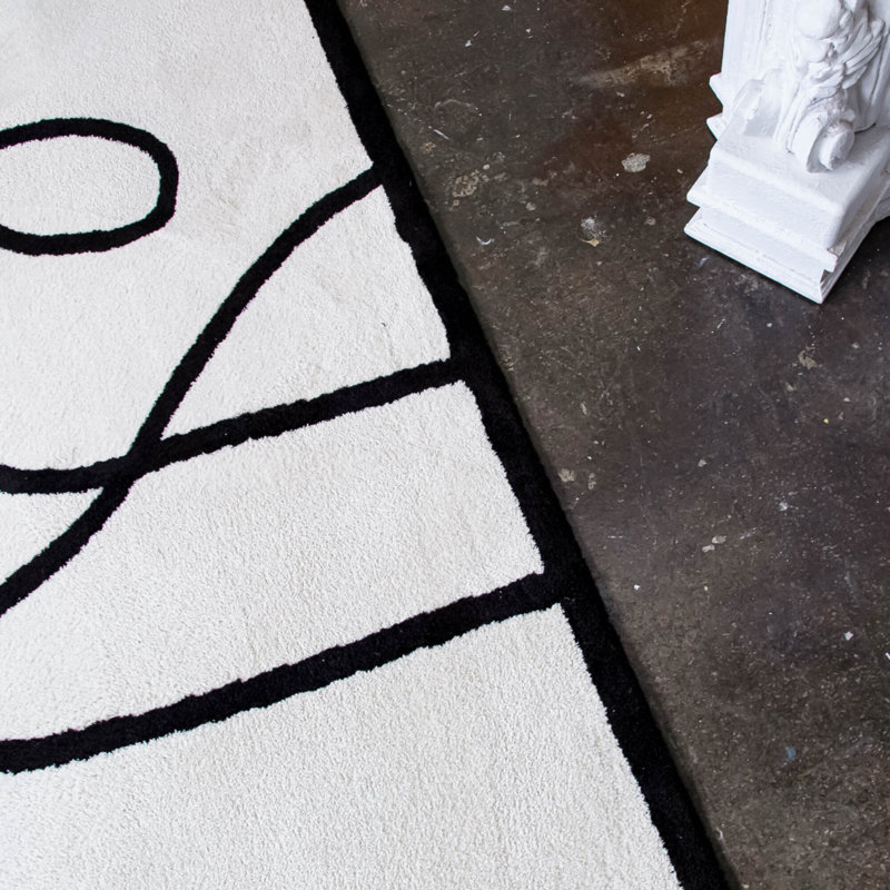 Tapis blanc à motif abstrait Arline, Rectangle 7 pi 10 po x 10 pi