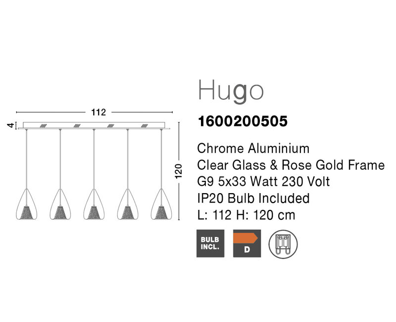Hugo 5 - Light Chrome Kitchen Island Pendant