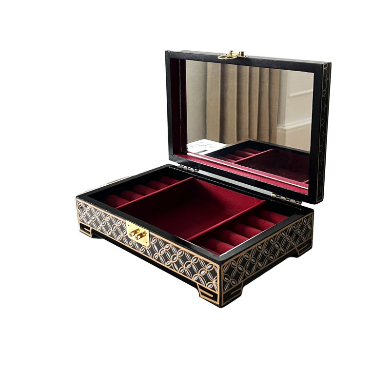 Hand Painted Flower and Bird Jewellery Box, Black