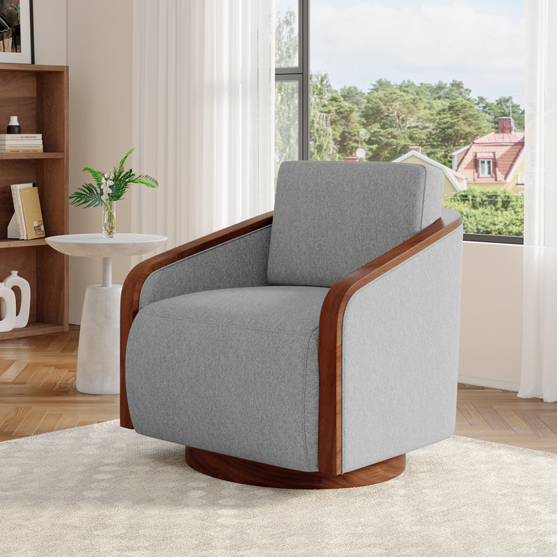 Upholstered Swivel Barrel Chair, Light Grey