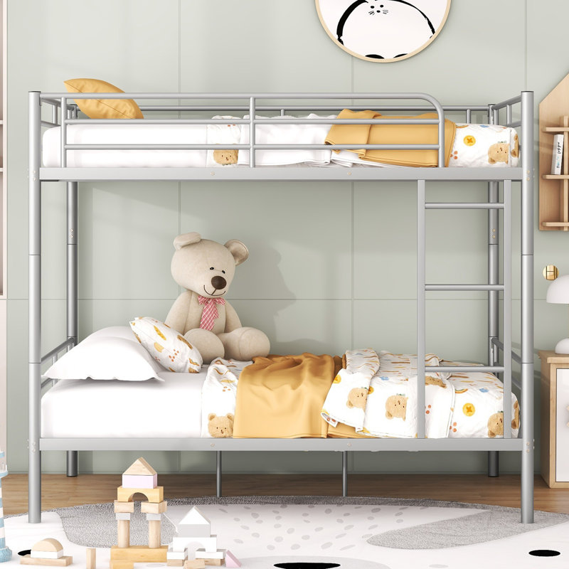 Ailleen Wooden Bunk Bed Set With Trundle, Storage, And Desk, Sliver, Full over Full
