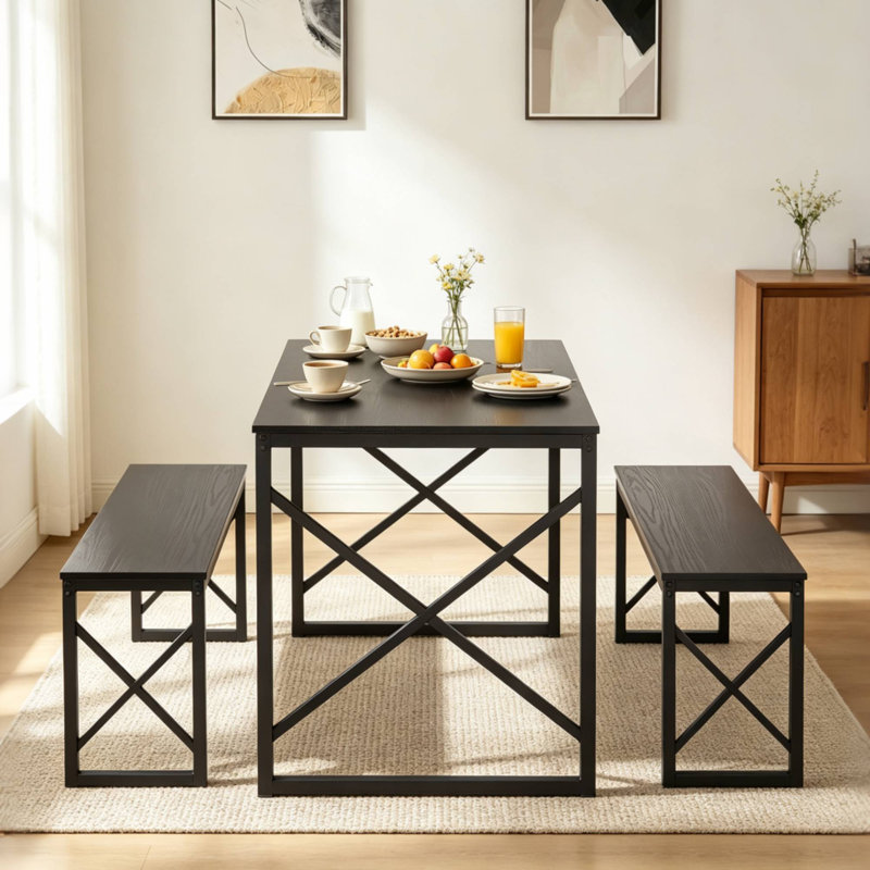 Ensemble de table de salle à manger 3 pièces 43,3 pouces avec bancs Aithan, ensemble de table de cuisine rustique pour petits espaces, ensemble de salle à manger de style campagne moderne avec banc pour cuisine et salle à manger