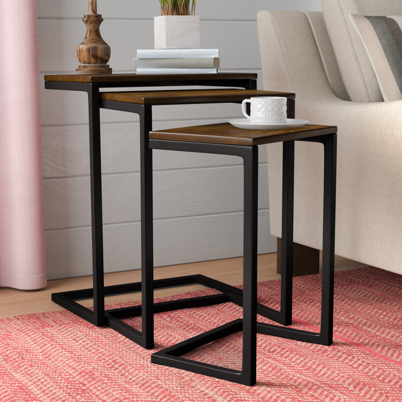 Kendrik 23.5" H x 18" W Solid Wood C-Table Nesting Tables (Set of 3) , Chestnut, Textured Black