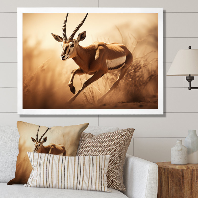 Afrique Gazelles Grace - décoration murale animaux, H 12 po x l 20 po x P 1 po, Cadre photo blanc