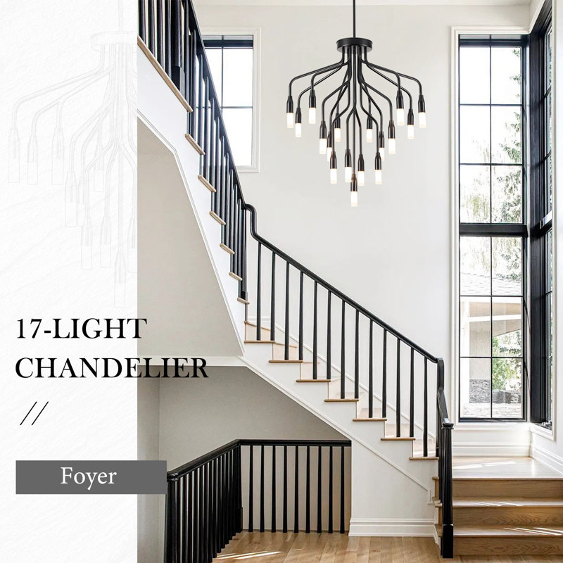17-light Black Chandeliers, Ceiling Light For Dining Living Room, Matte Black