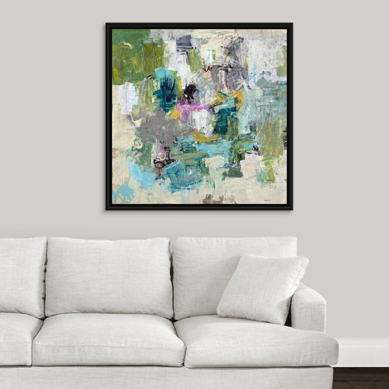 « interrupty », peinture sur toile, H 37,7 po x l 37,7 po x P 1,75 po, Cadre flottant noir