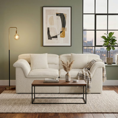 88'' Corduroy Loveseat Sofa with Deep Seats, Double-Layer Cushions, Compressed-in-a-Box Couch for Living Room, Beige