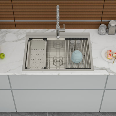 25 Inch Drop Kitchen Sink - 25 "x 22" Kitchen Sink Stainless Steel 16 Gauge Workstation Sink Drop-in Topmount Single Bowl Kitchen Sink