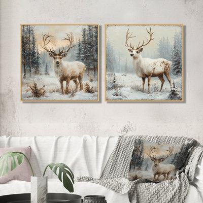 «Christmas Reindeer Snowy Escape I», art mural de Noël père Noël - ensemble d'art mural traditionnel 2 pièces