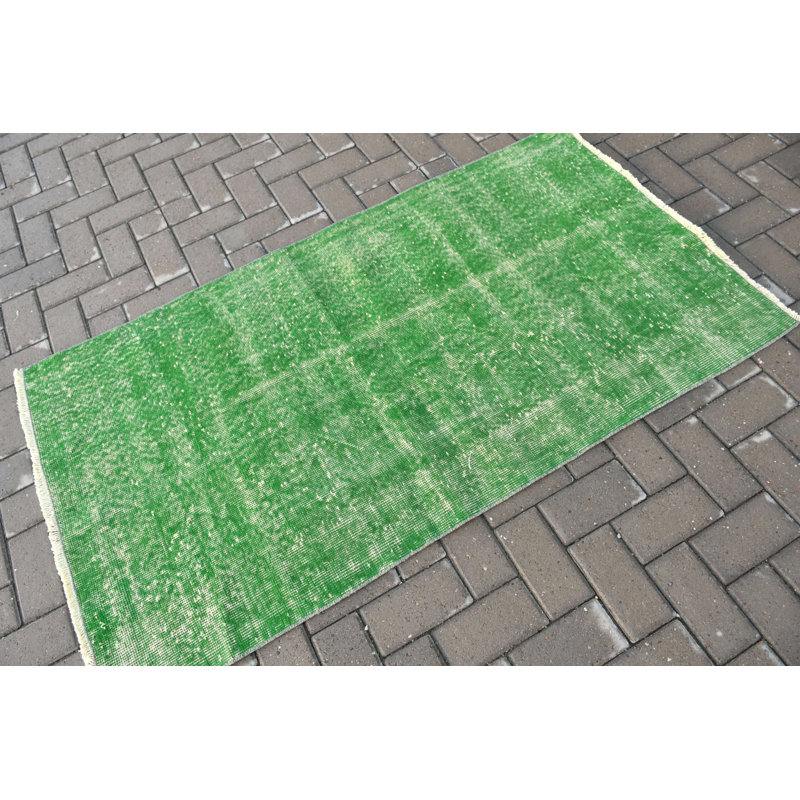 Tapis turc rétro vintage vert idéal pour la décoration de bureau ou de chambre à coucher avec une esthétique bohémienne
