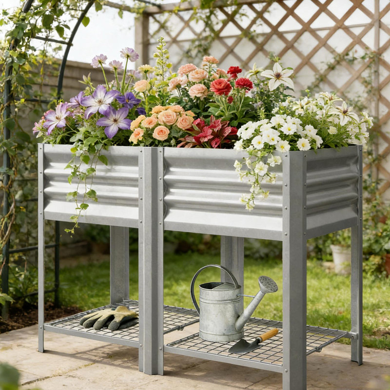 Outdoor Elevated Planter Box,Raised Garden Bed, Silver