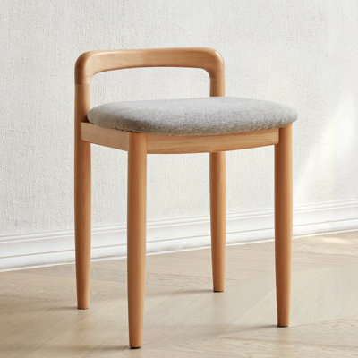 Solid Wood Bedroom Vanity Stool With Off-white Seat Natural Wood Channel Stool  For Dining Room, Bedroom,Grey