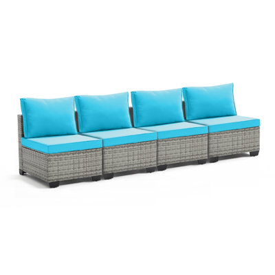 Canapé modulaire d'extérieur en osier 4 places avec coussins, conversation modulaire pour la cour, le porche et le jardin