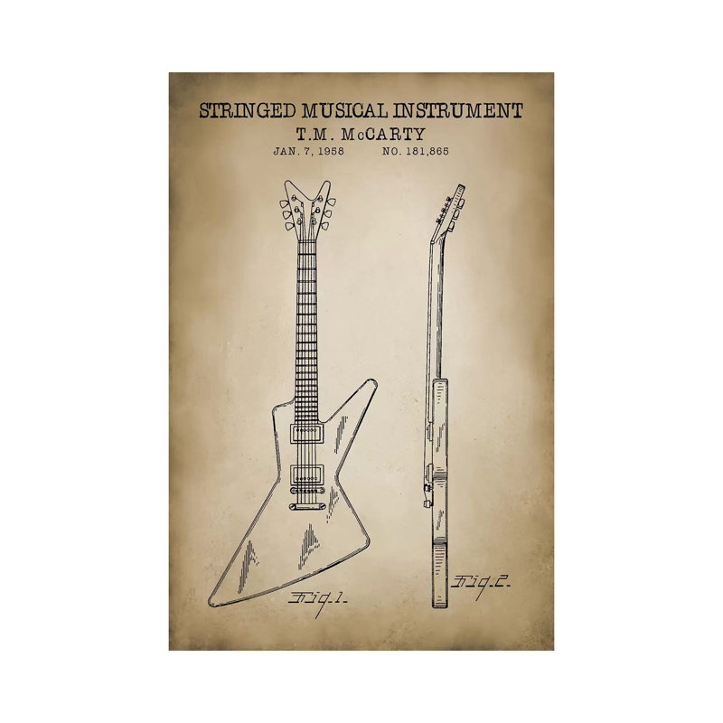 Stringed Musical Instrument by PatentPrintStore - Wrapped Canvas Print, 101.6 cm H x 66.04 cm W x 3.175 cm D