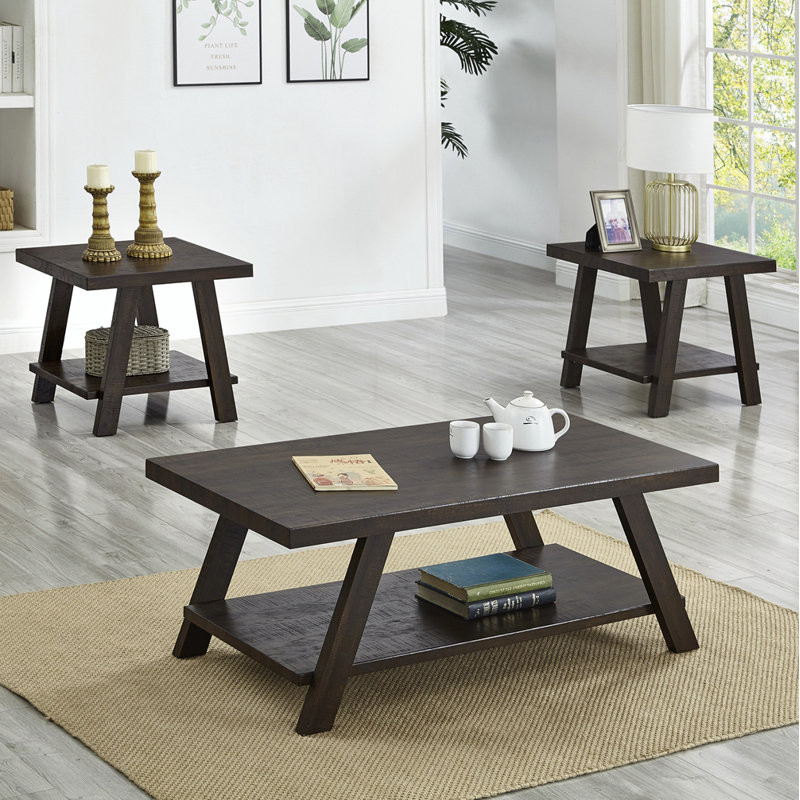 Ensemble de tables basses 3 pièces Elliena, Noyer