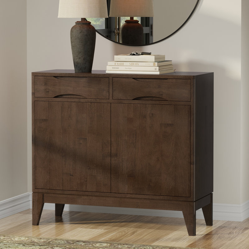 Walnut Brown Solid Wood Freestanding Office Cabinet with Adjustable Shelving