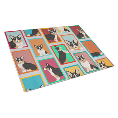 Lots of Tricolor Cardigan Corgi Glass Cutting Board Large