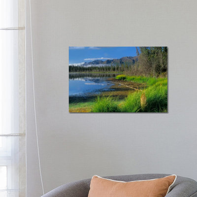 Nutzotin Mountains And Boreal Forest Reflected In Receding Lake, Alaska 1 Piece Wrapped Canvas Wall Art