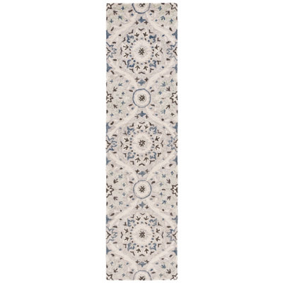 Hand Tufted Wool/Cotton Damask Rug in Gray/Beige