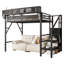 Structure de lit mezzanine en métal avec garde-robe, tablettes de rangement-1695504410