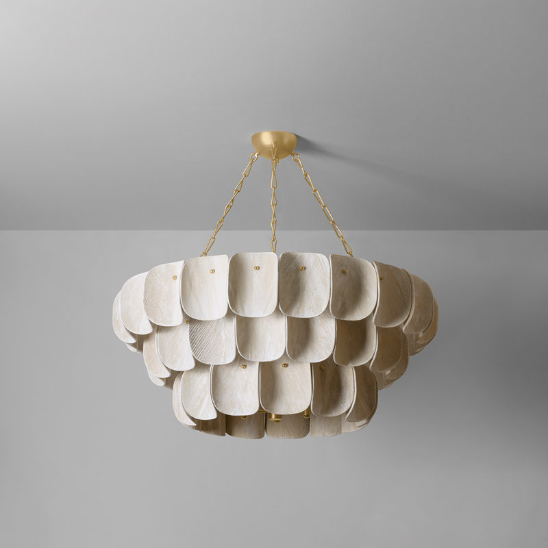 Lustre Amalfi en feuille d'or rétro, 16 lumières, H 18,5 po x l 41 po x P 41 po