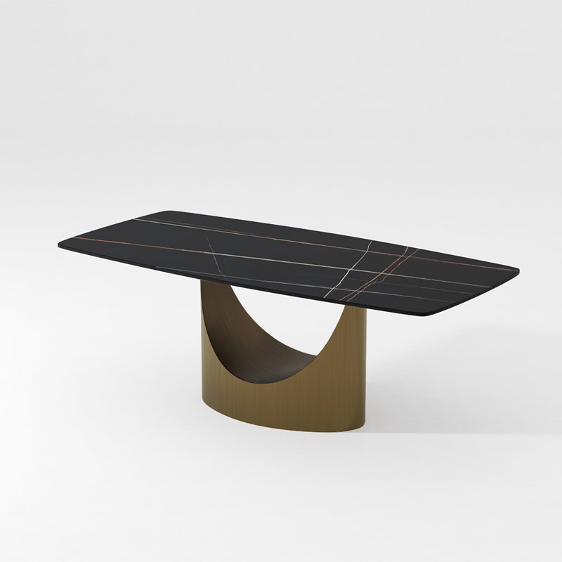Table de salle à manger Diandra, Marbre noir, H 30,7 po x L 62,99 po x l 31,49 po, Bronze