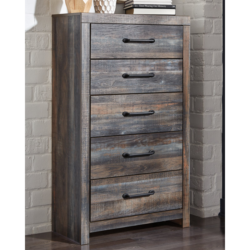 Commode 5 tiroirs Drystan, Brun