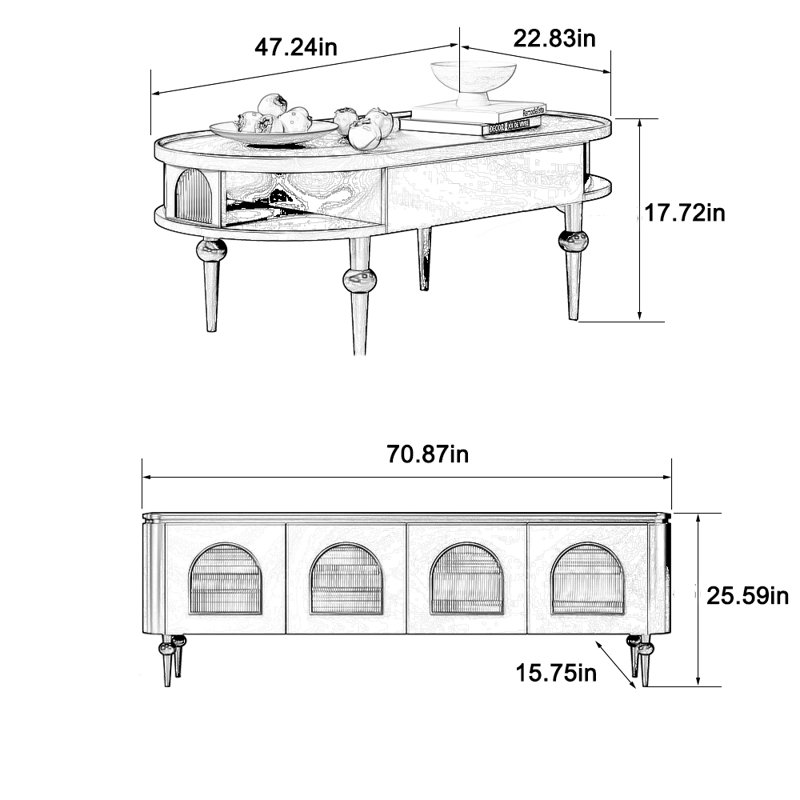 Élégant meuble télé et table basse en bois massif