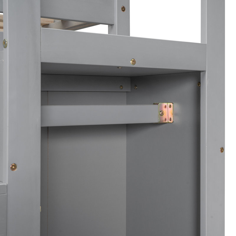 Lit mezzanine double gris avec garde-robe multifonction et escalier - Rangement fonctionnel peu encombrant, Gris