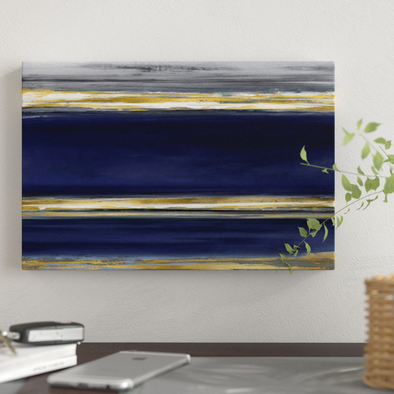«Parallel Lines on Indigo», impression sur toile, H 40 po x l 60 po x P 1,5 po, Pas de tapis, Toile tendue
