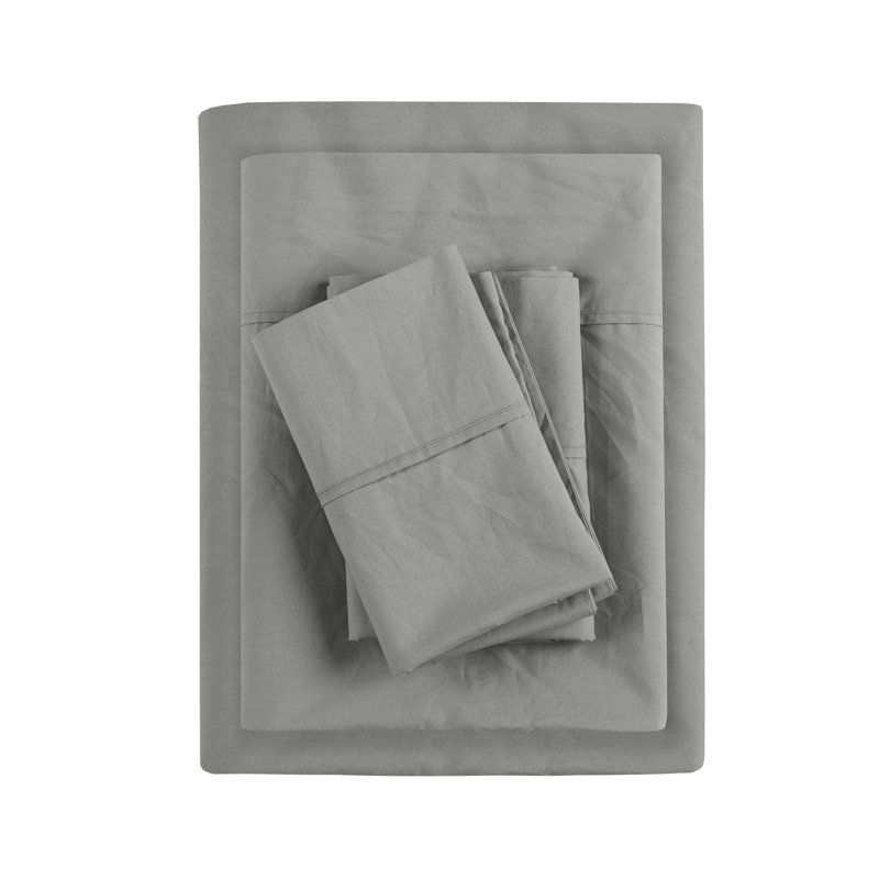 Peached Percale 200 Thread Count Relaxed Cotton Percale Sheet Set, Queen, Charcoal