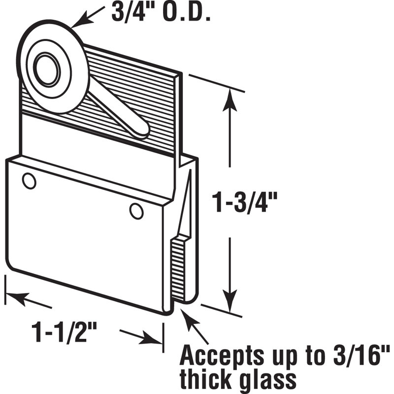 Aluminum Frameless Shower Door Top Bracket Roller Assembly, 3/4 In. Round Plastic Wheel, Fits 3/16 In. Glass (2 Pack)