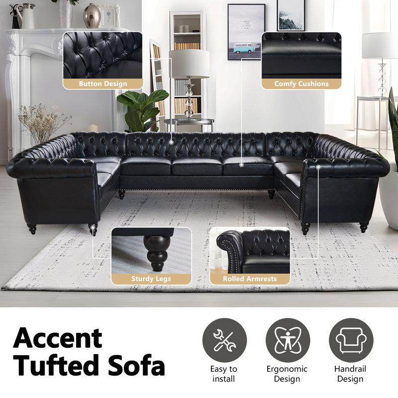 Canapé modulaire 3 pièces Vishaal, Similicuir noir