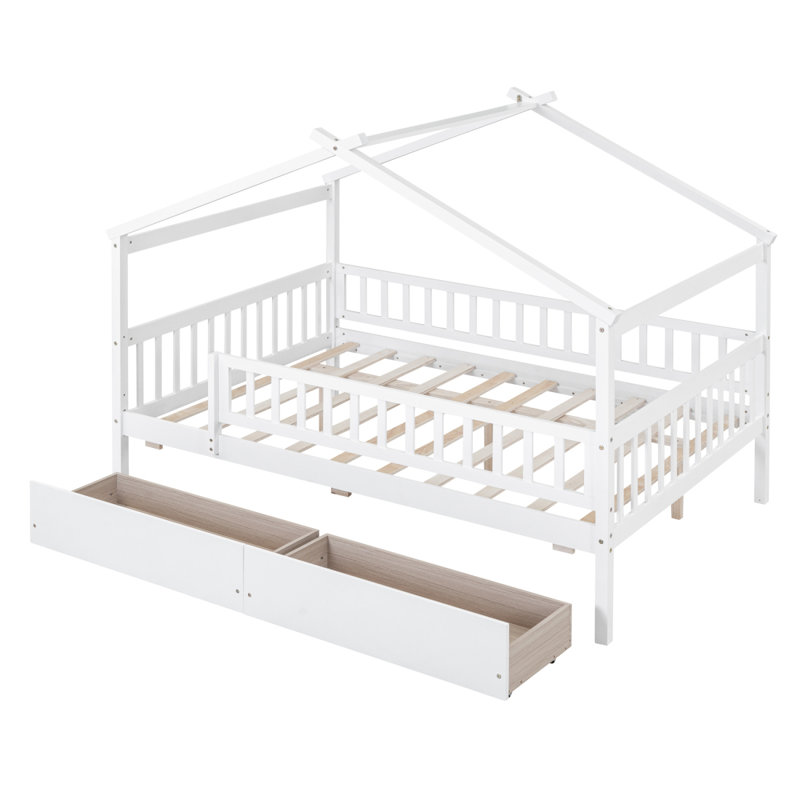Lit en bois avec 2 tiroirs, Blanc