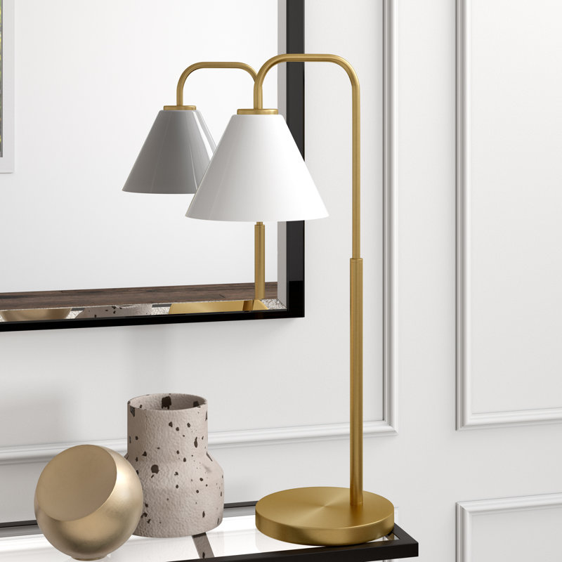 Metal Arched Lamp, White, Gold