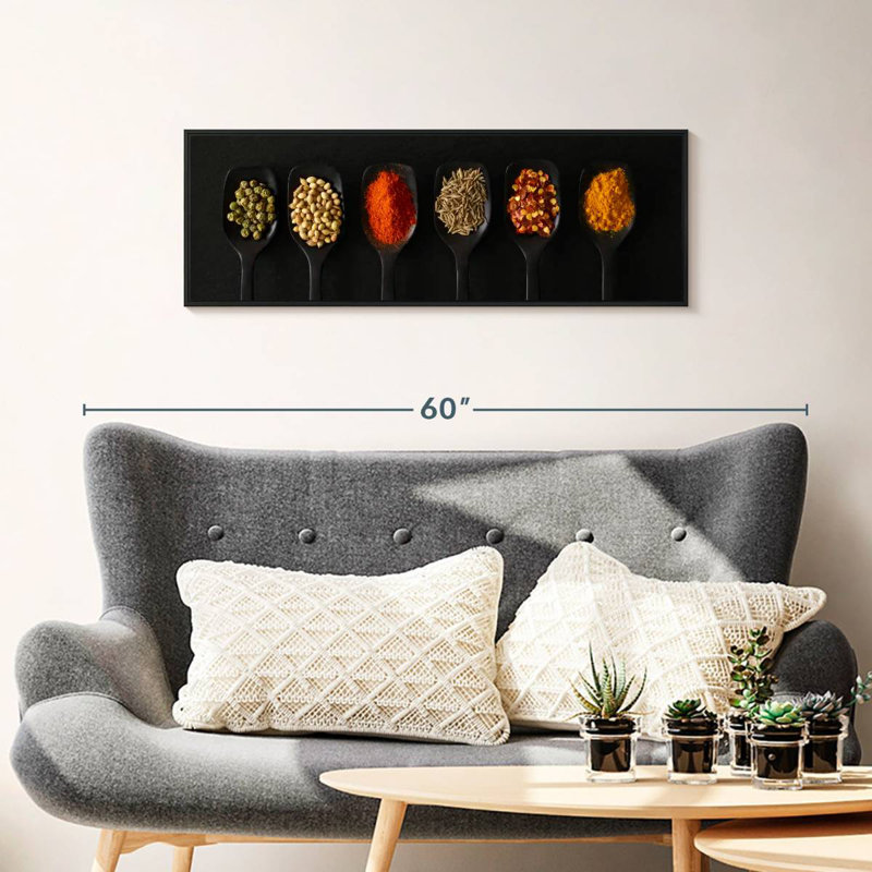 Cuillères d'épices séchées, 37 po x 13 po, Cadre flottant noir